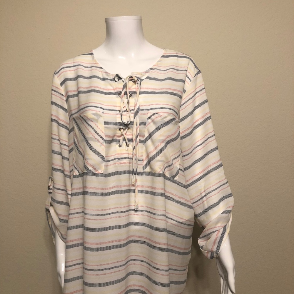 Cato XL stripe lace up popover blouse tunic - Picture 7 of 8